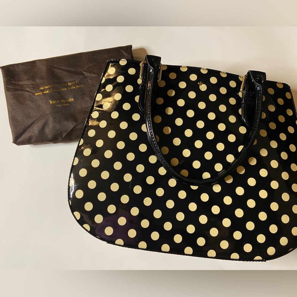Kate Spade Dotty Carlisle Street Black and Off-White Patent Leather Tote